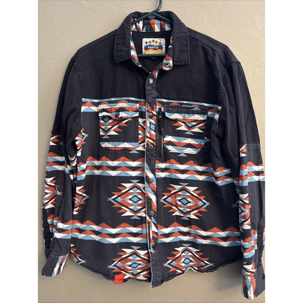 PRNTD by Polymer Men’s L Black‎ Aztec Western Cowboy Snap Button Shirt LS